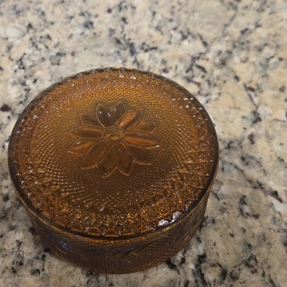 Amber Glass Decorative Storage Jar - Round Trinket Box